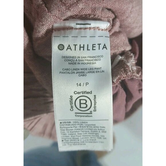 Athleta Cabo 100% Linen Pull On Wide Leg Pants Size 14P Petite Pink Casual - Picture 7 of 10